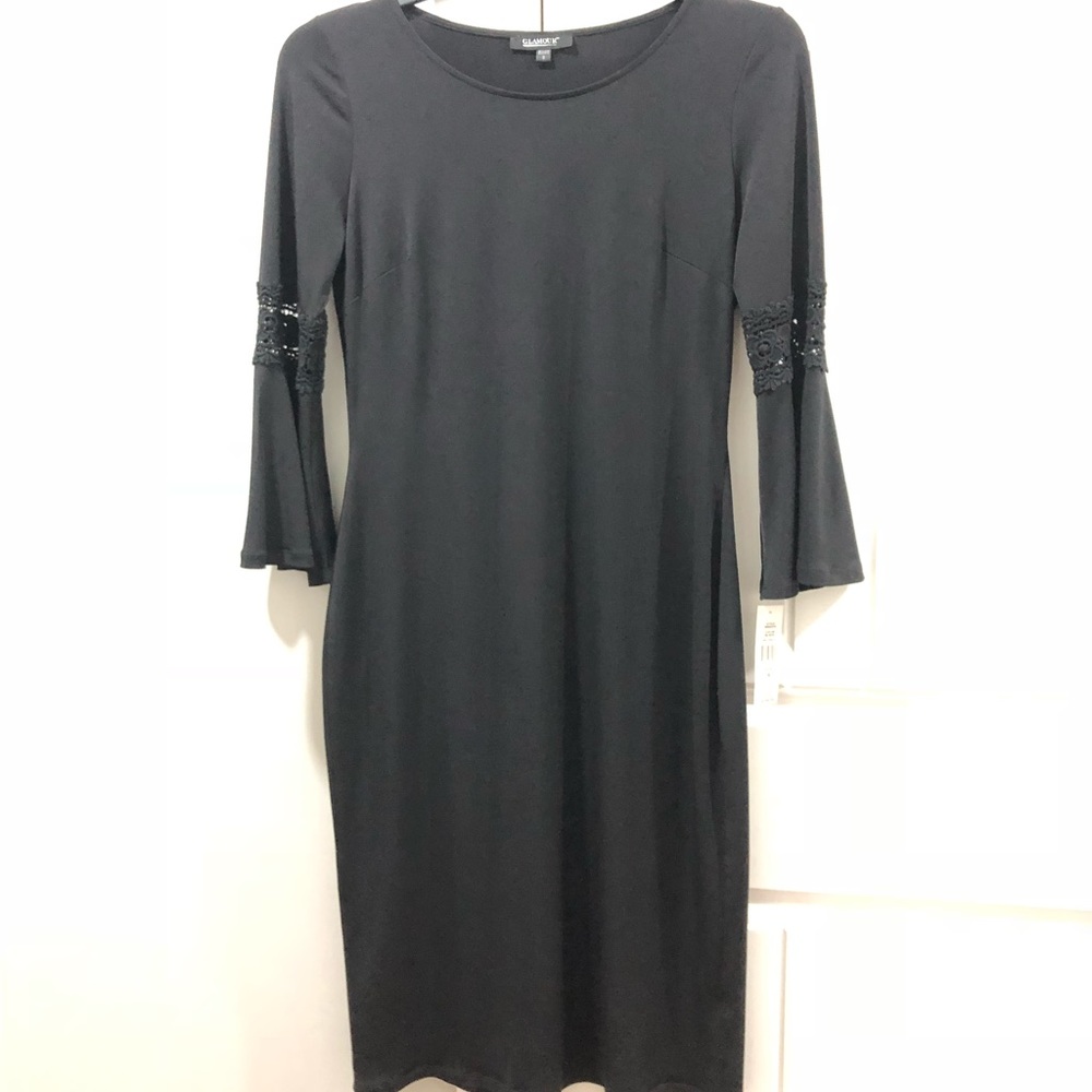 Glamour Below Knee Length Black Dress